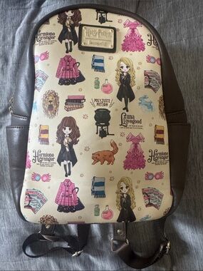 Loungefly Beige Harry Potter Character Print Backpack with Brown Accents